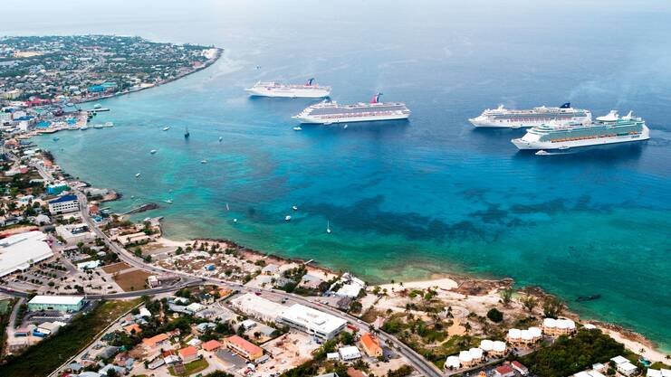aerial photo showing 4 cruise ships