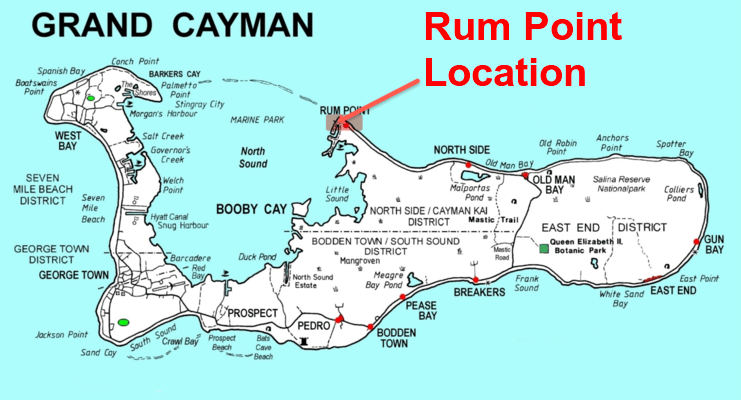 picture of a map showing rum point on the north side of Grand Cayman