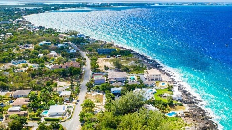 aerial picture of road and sea in grand cayman